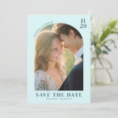 Romantic Teal Classic Photo Save The Date (Staand voorkant)