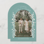 Romantic Teal Eucalyptus Floral Arch Save the Date Kaart (Voorkant / Achterkant)