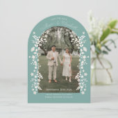 Romantic Teal Eucalyptus Floral Arch Save the Date Kaart (Staand voorkant)