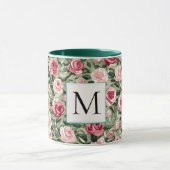 Romantic Teal Green Pink Roses Floral Monogram Mok (Midden)