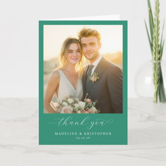 Romantic Teal Photo Bedankkaart (Voorkant)