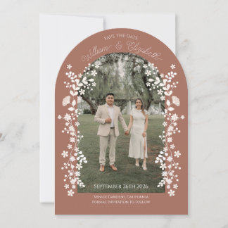 Romantic Terracotta Floral Arch Save the Date Kaart
