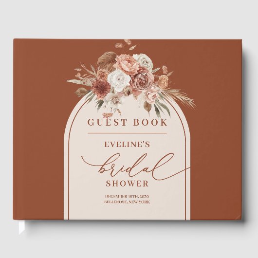 Romantic terracotta pampas boho bridal guest book gastenboek (Voorkant)