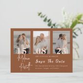 Romantic Terracotta Photo Collage Save the Date Kaart (Staand voorkant)