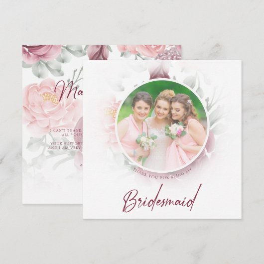 Romantic Thank You Bridesmaids Classic Floral Pink (Voorkant / Achterkant)