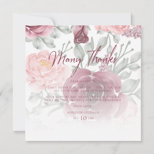 Romantic Thank You Bridesmaids Classic Floral Pink (Achterkant)