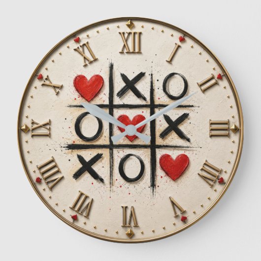 Romantic Tic Tac Toe Hearts Grote Klok (Voorkant)