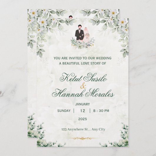 Romantic Timeless Wedding Invitation | Elegant Kaart (Voorkant / Achterkant)