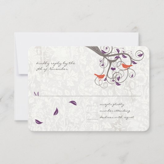 Romantic Tree Swirl Lovebird Wedding RSVP (Voorkant)