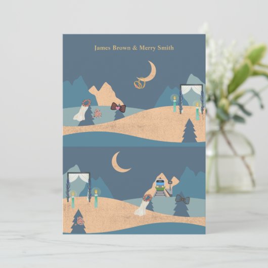 Romantic Trees Night Ceremony Moon Wedding Kaart (Staand voorkant)