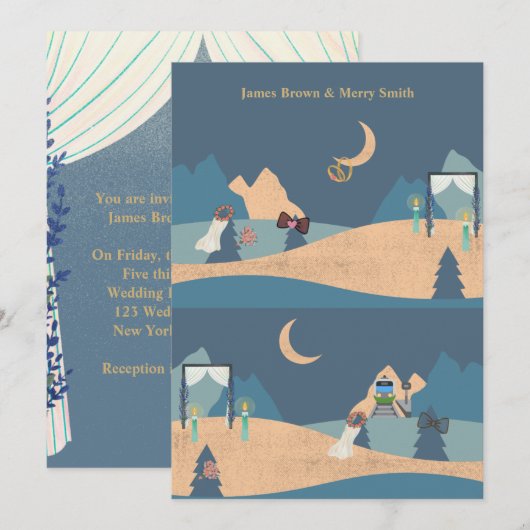 Romantic Trees Night Ceremony Moon Wedding Kaart (Voorkant / Achterkant)