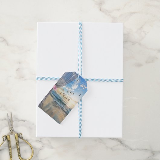 Romantic Tropical Beach, Sunset, Curtain, Flowers Cadeaulabel (Met Touw)