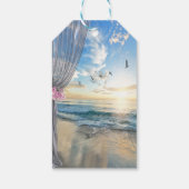 Romantic Tropical Beach, Sunset, Curtain, Flowers Cadeaulabel (Achterkant)