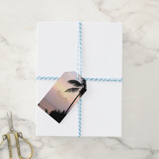 Romantic Tropical Beach Sunset Palms Cadeaulabel (Met Touw)