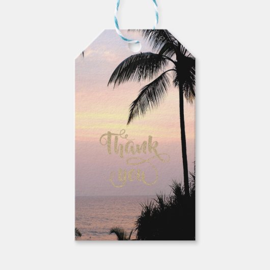 Romantic Tropical Beach Sunset Palms Cadeaulabel (Voorkant)
