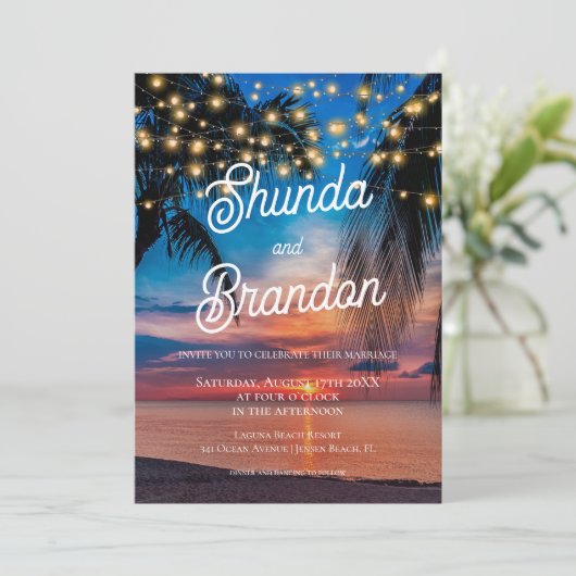 Romantic Tropical Summer Beach Wedding Kaart (Staand voorkant)