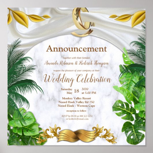 Romantic Tropical Wedding Announement Poster (Voorkant)