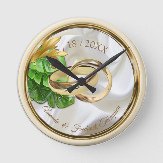 Romantic Tropical Wedding Gift Clock Ronde Klok (Voorkant)