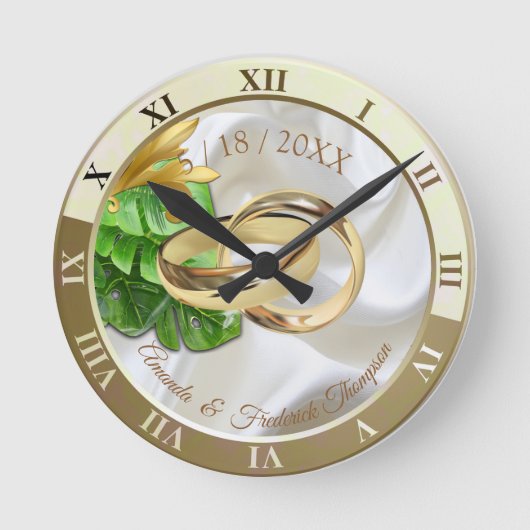 Romantic Tropical Wedding Gift Clock Ronde Klok (Voorkant)