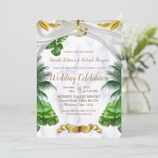 Romantic Tropical Wedding Kaart (Staand voorkant)