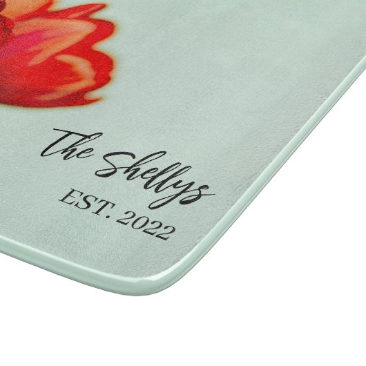 Romantic Tulips Custom Family Name Charcuterie Snijplank (Hoek)