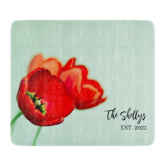 Romantic Tulips Custom Family Name Charcuterie Snijplank (Voorkant)