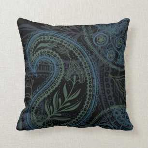 Romantic Turquoise, Blue & Green Paisley Kussen