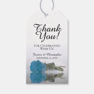 Romantic Turquoise Blue Roos Weddenschap Cadeaulabel