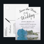 Romantic Turquoise Blue Roos Wedding Save the Date Aankondigingskaart<br><div class="desc">Deze mooie briefkaarten zijn een geweldige manier om je vrienden en familie te laten weten dat ze de datum voor je aanstaande bruiloft kunnen redden. Het ontwerp is voorzien van een prachtig lang gesteenteld hemelblauw, turquoise of azuurgekleurd roos dat op zijn kant staat en dat in een zwembad met golven...</div>