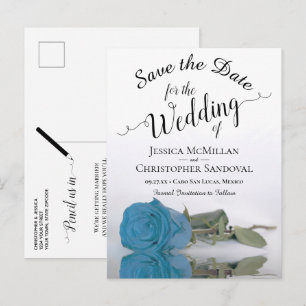Romantic Turquoise Blue Roos Wedding Save the Date Aankondigingskaart