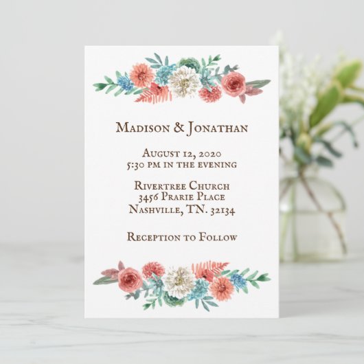 Romantic Turquoise |  perzikhuwelijk Kaart (Staand voorkant)