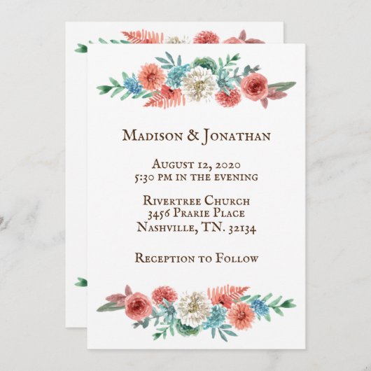 Romantic Turquoise |  perzikhuwelijk Kaart (Voorkant / Achterkant)