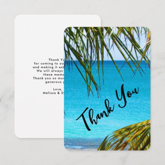 Romantic Turquoise Tropical Beach Wedding Bedankt (Voorkant / Achterkant)