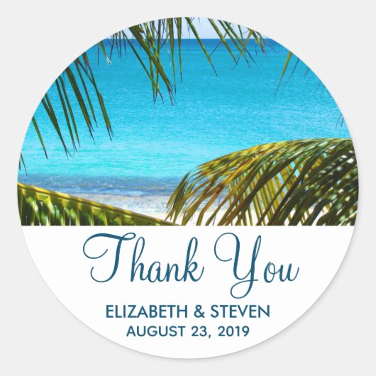 Romantic Turquoise Tropical Beach Wedding Bedankt Ronde Sticker (Voorkant)