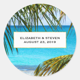 Romantic Turquoise Tropical Beach Wedding Ronde Sticker
