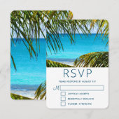 Romantic Turquoise Tropical Beach Wedding RSVP Kaartje (Voorkant / Achterkant)
