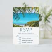Romantic Turquoise Tropical Beach Wedding RSVP Kaartje (Staand voorkant)