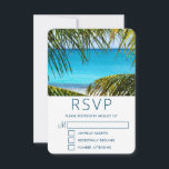 Romantic Turquoise Tropical Beach Wedding RSVP Kaartje<br><div class="desc">Een bruiloft RSVP-kaart met een prachtige foto van een turquoise tropisch strand met grote groene palmschijfjes die de scène omlijsten.</div>