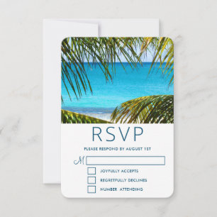 Romantic Turquoise Tropical Beach Wedding RSVP Kaartje