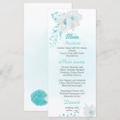 Romantic turquoise white floral bruiloft menu (Voorkant / Achterkant)