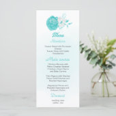 Romantic turquoise white floral bruiloft menu (Staand voorkant)