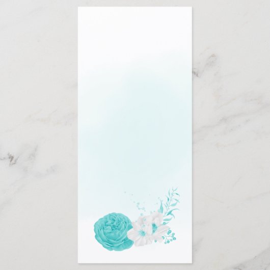Romantic turquoise witte florale bruiloft menu (Achterkant)