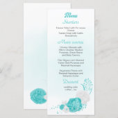 Romantic turquoise witte florale bruiloft menu (Voorkant / Achterkant)