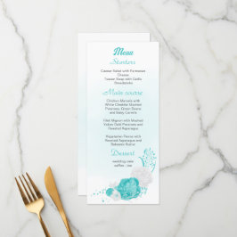 Romantic turquoise witte florale bruiloft menu