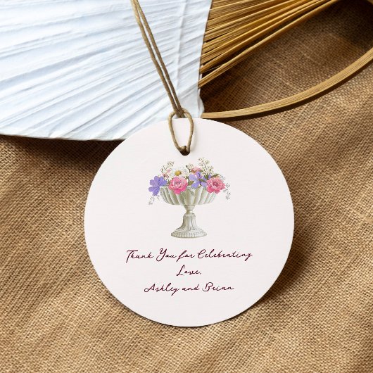 Romantic Tuscan Garden Urn with Flowers Wedding Bedankjes Labels
