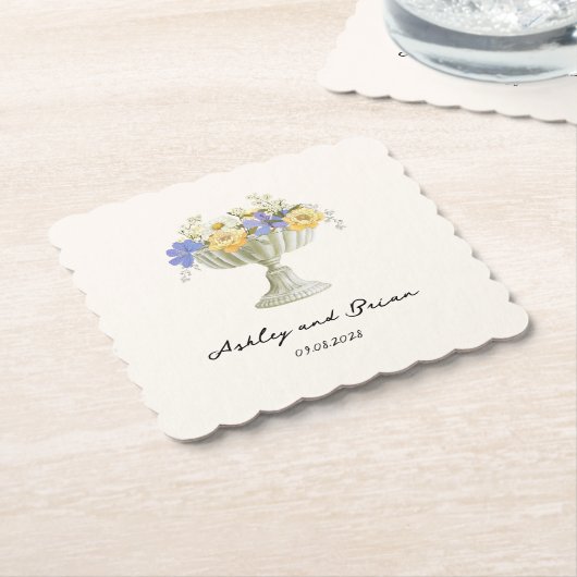 Romantic Tuscan Garden Urn with Flowers Wedding Kartonnen Onderzetters (Gebogen)