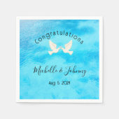 Romantic - twee duven met een roze hart op blauw servet (Voorkant)