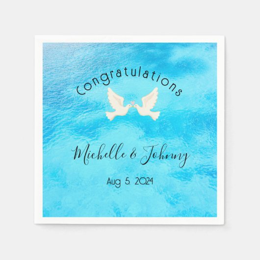 Romantic - twee duven met een roze hart op blauw servet (Voorkant)