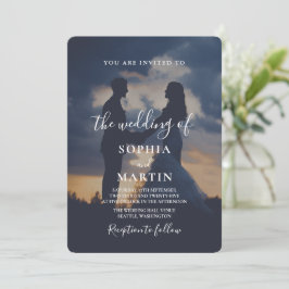 Romantic Twilight Silhouette Photo Script Wedding  Kaart