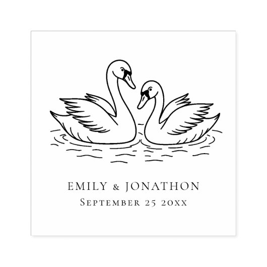 Romantic Two Swans In Love Wedding Rubberstempel (Afrduk)